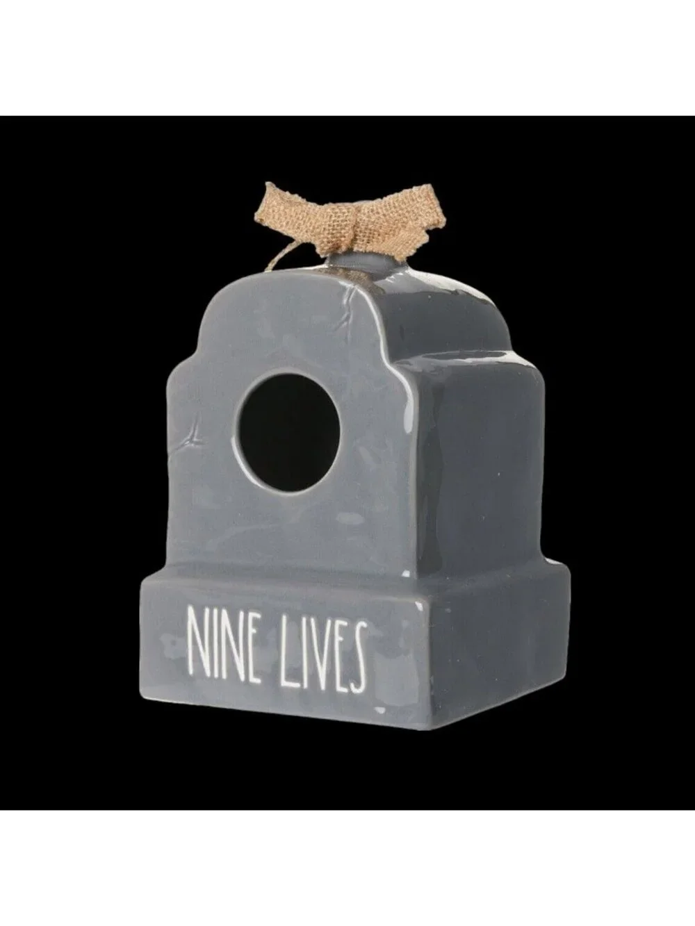 Rae Dunn Halloween Tombstone Nine Lives Birdhouse Gray New